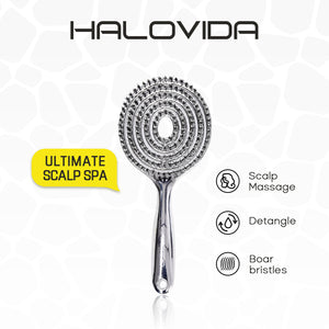 HALOVIDA Electroplated Hollow Round Bristle Brush - Anti-Static Massage Brush, Reduces Heat Damage, Ideal for Quick Drying and Voluminous Styling - Halovida