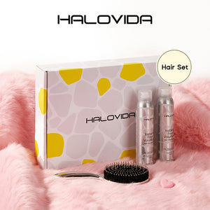 Coffret cheveux Halovida - Brosse à poils + Shampoing sec