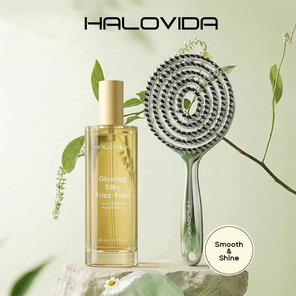 Halovida Bristle Brush+Hair Oil Spray - Halovida