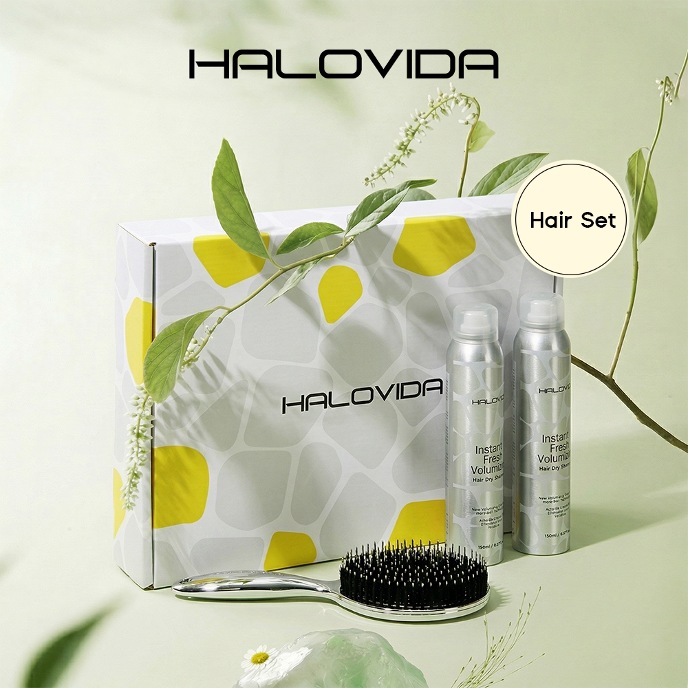 Halovida Hair Set - Bristle Brush + Hair Dry Shampoo - Halovida