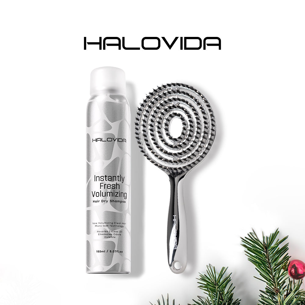 Brosse à poils Halovida + shampoing sec pour cheveux