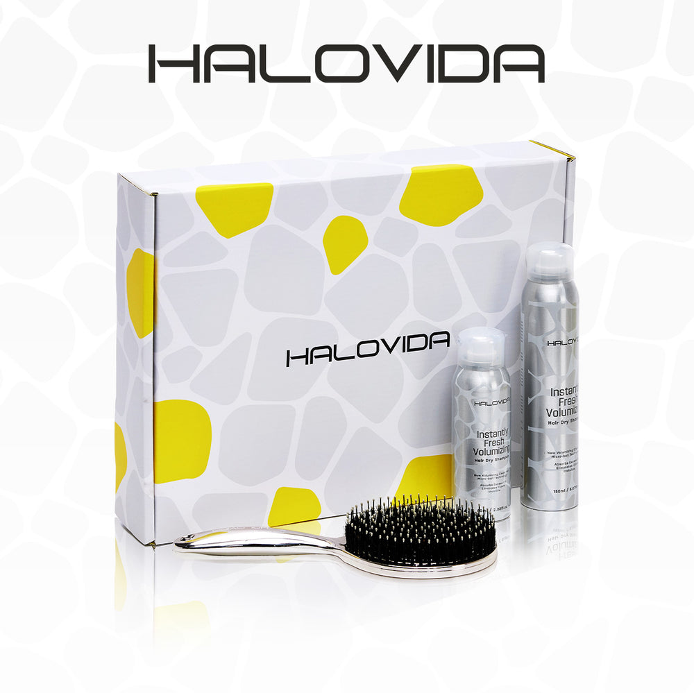 HALOVIDA Instant Fresh Volumizing Dry Shampoo Gift Set with Anti-Static Hollow Brush - Christmas Gift Perfect Hair Refresh Kit for Volume, Oil Absorption, and Quick Styling - Halovida