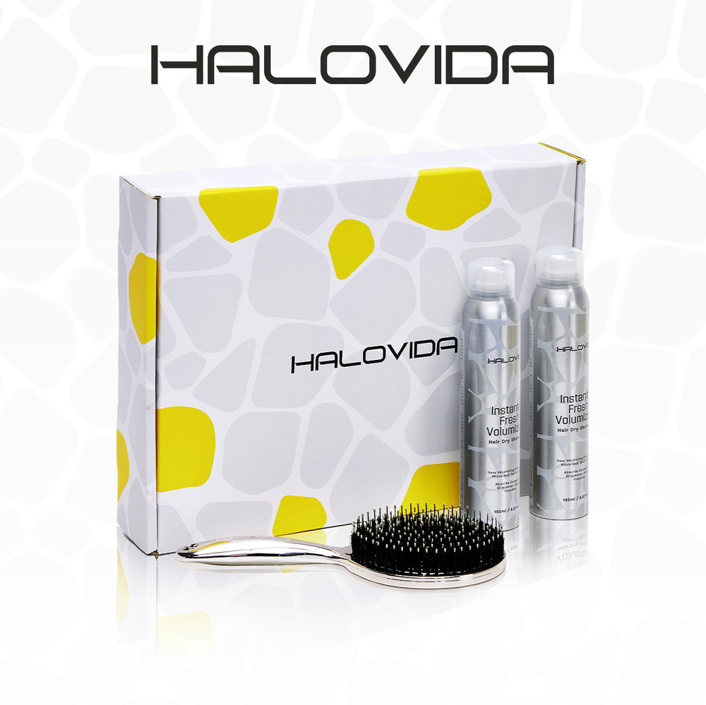 HALOVIDA Instant Fresh Volumizing Dry Shampoo Gift Set with Anti-Static Hollow Brush - Christmas Gift Perfect Hair Refresh Kit for Volume, Oil Absorption, and Quick Styling - Halovida