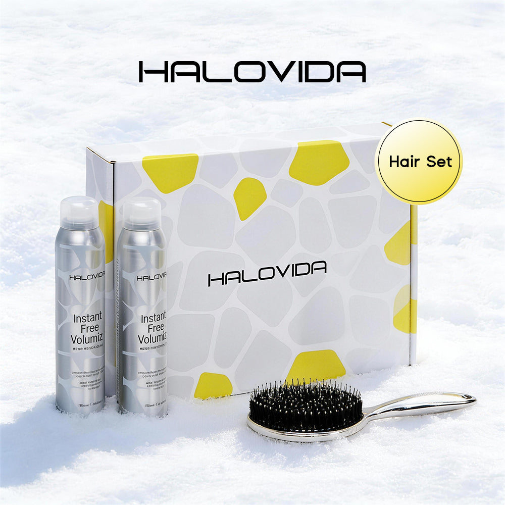 Coffret cheveux Halovida - Brosse à poils + Shampoing sec