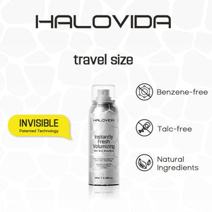 HALOVIDA Instant Fresh Volumizing Invisible Dry Shampoo Travel Size - Organic Cleansing Conditioner for Voluminous & Hydrated Hair, Absorbs Oils, Gentle Clarifying Shampoo, 2.03 fl. oz (60ml) - Halovida