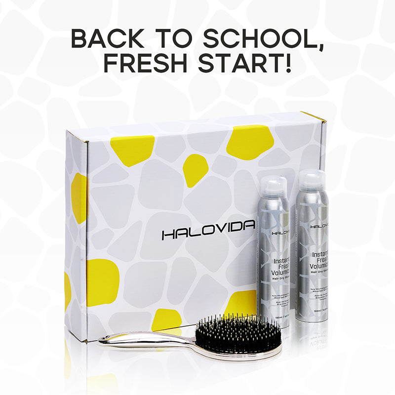 Coffret cheveux Halovida - Brosse à poils + Shampoing sec