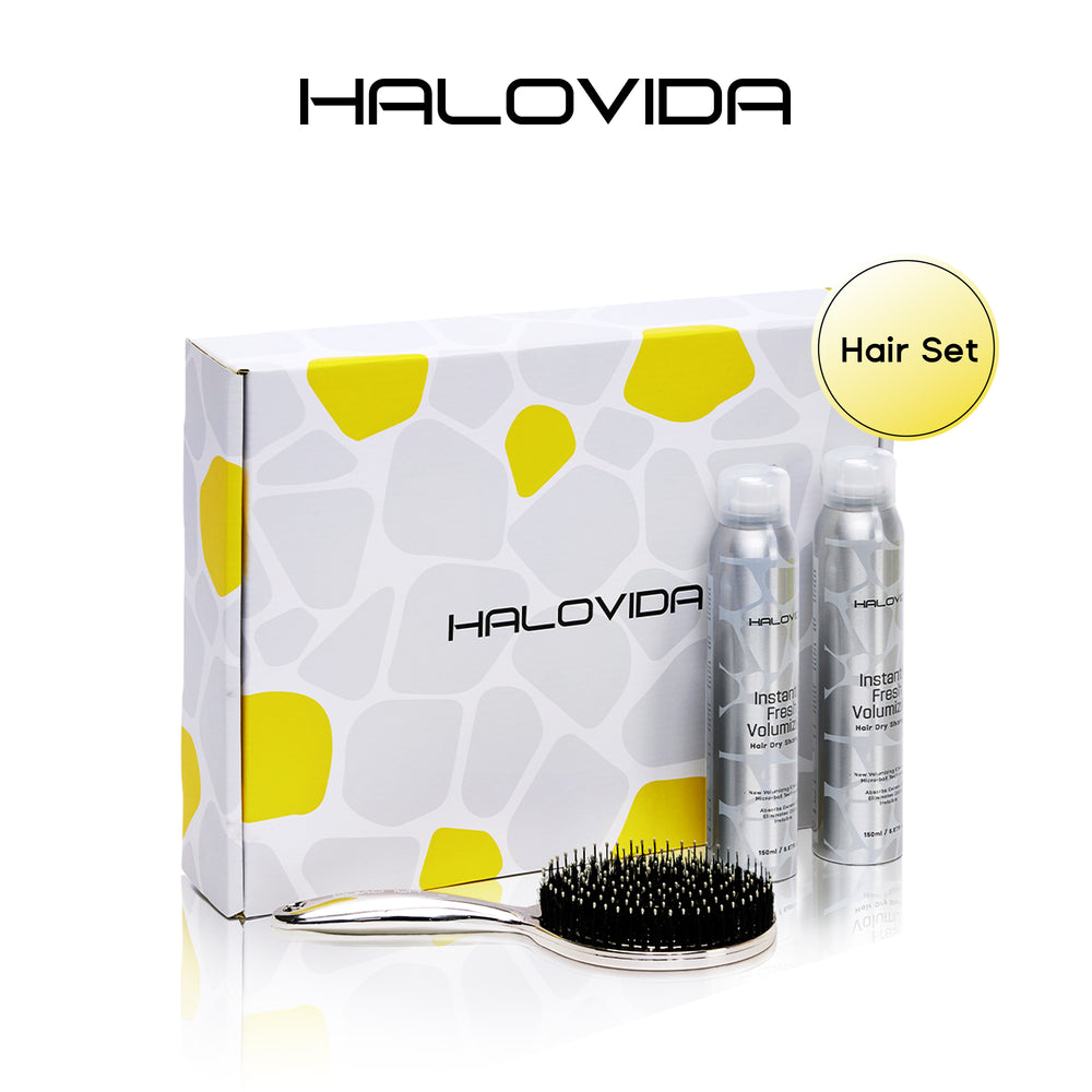 Halovida Hair Set - Bristle Brush + Hair Dry Shampoo - Halovida