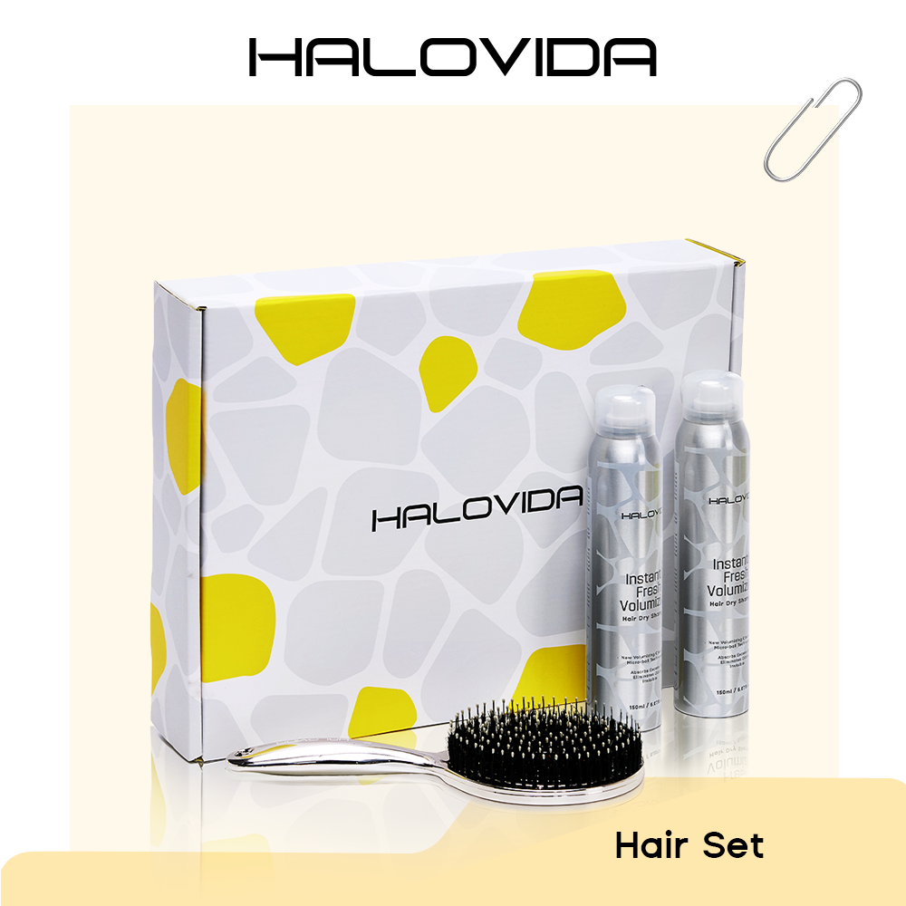 Halovida Hair Set - Bristle Brush + Hair Dry Shampoo - Halovida