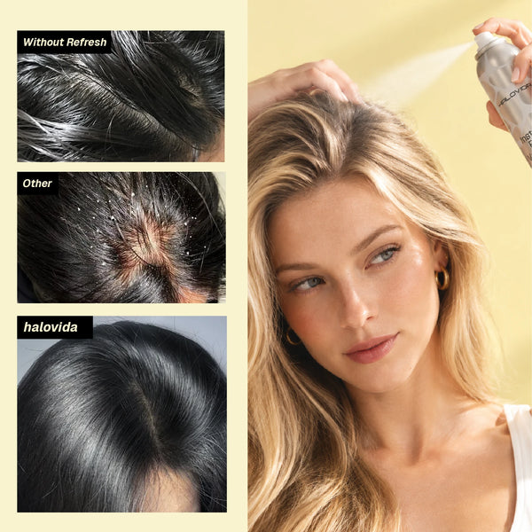 Halovida Dry Shampoo Before and After for Oily Roots and Volume